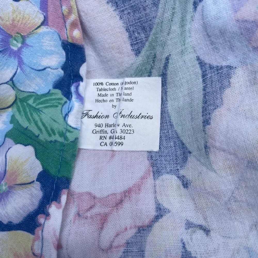 Fashion Industries Round Blue Cotton Tablecloth Easter Bunnies Eggs Floral Desig